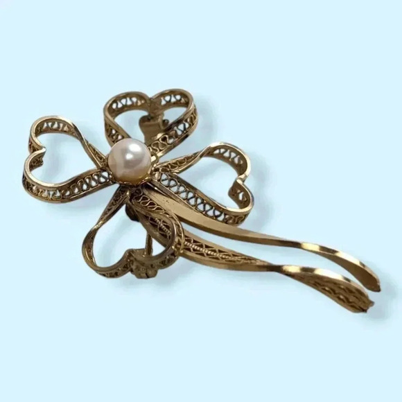 Vintage C Lou 12k GF Heart Clover Brooch - Picture 5 of 6